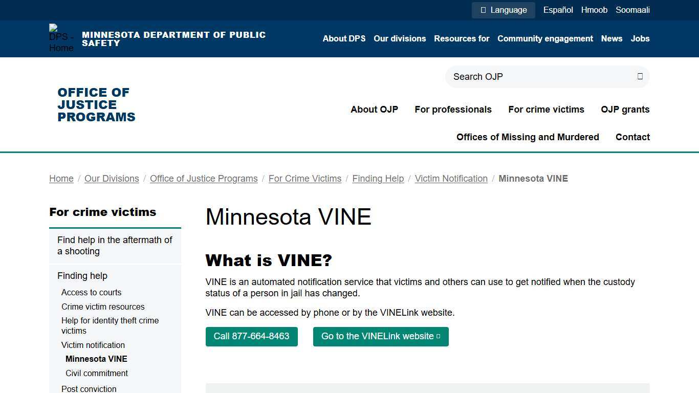 Minnesota VINE Minnesota Department of Public Safety